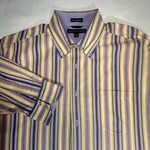 Tommy Hilfiger Mens Button‎ Down Shirt 80's 2Ply Fabric Striped Dress XLarge